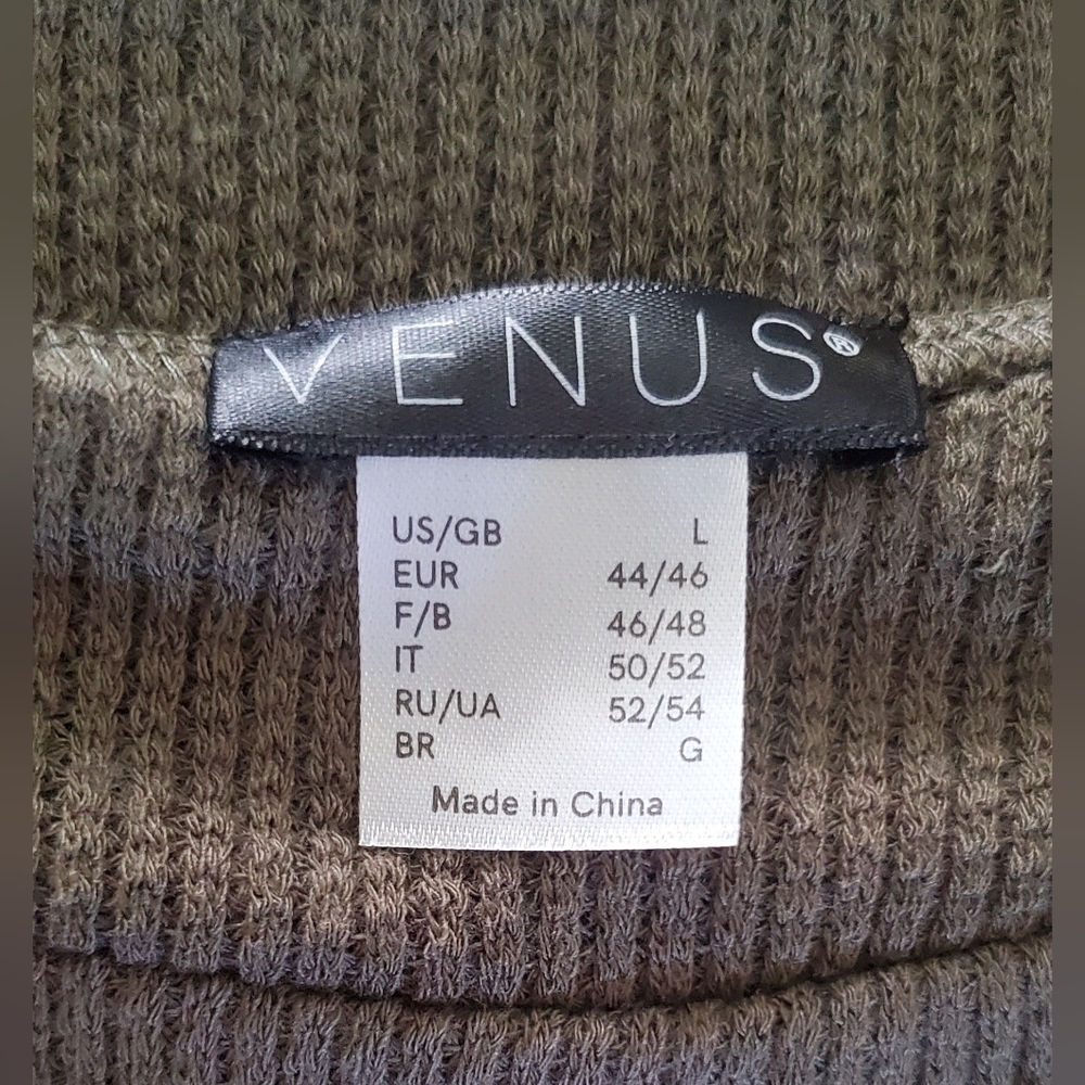 VENUS Long Sleeve Olive Knit Sweater Hi-low Split Front Boat Neck Floor Length L - Picture 4 of 7